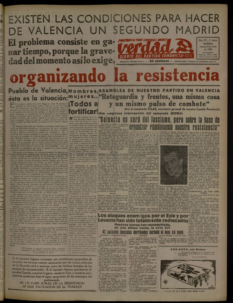 Miniatura de La Verdad: órgano del Partido Comunista del 8 de julio de 1938