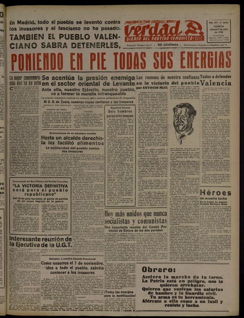 Miniatura de La Verdad: órgano del Partido Comunista del 9 de julio de 1938