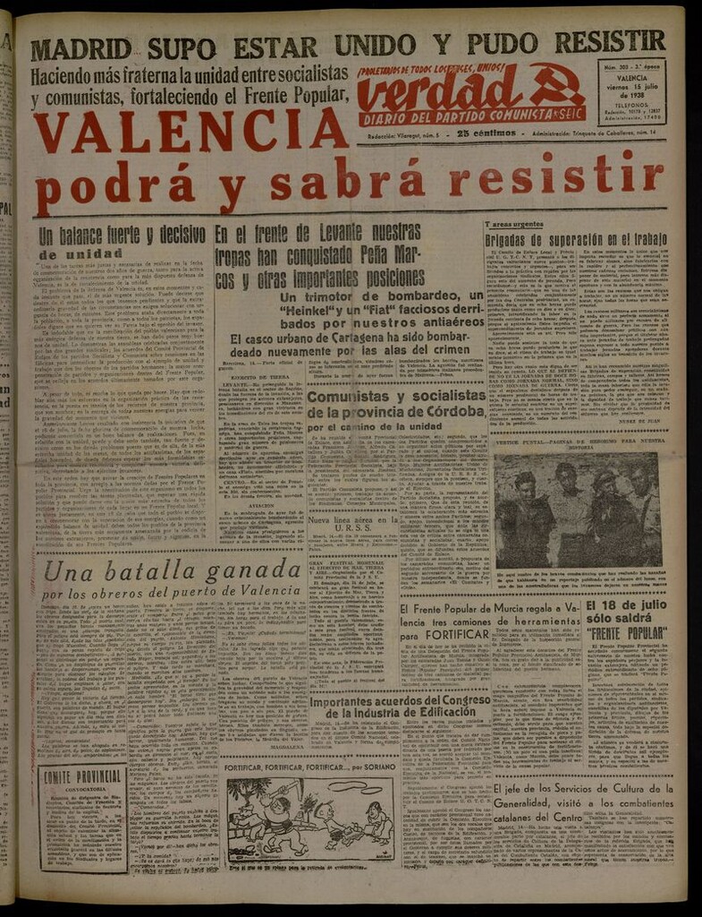 Miniatura de La Verdad: órgano del Partido Comunista del 15 de julio de 1938