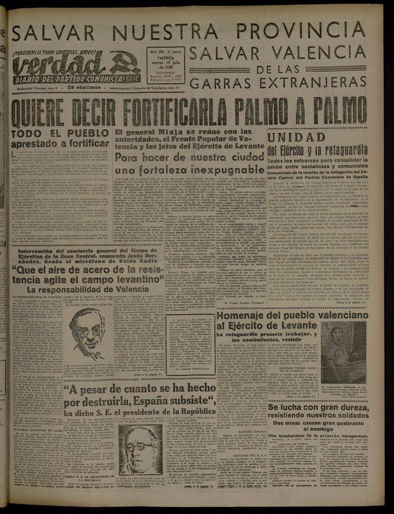 Miniatura de La Verdad: órgano del Partido Comunista del 19 de julio de 1938