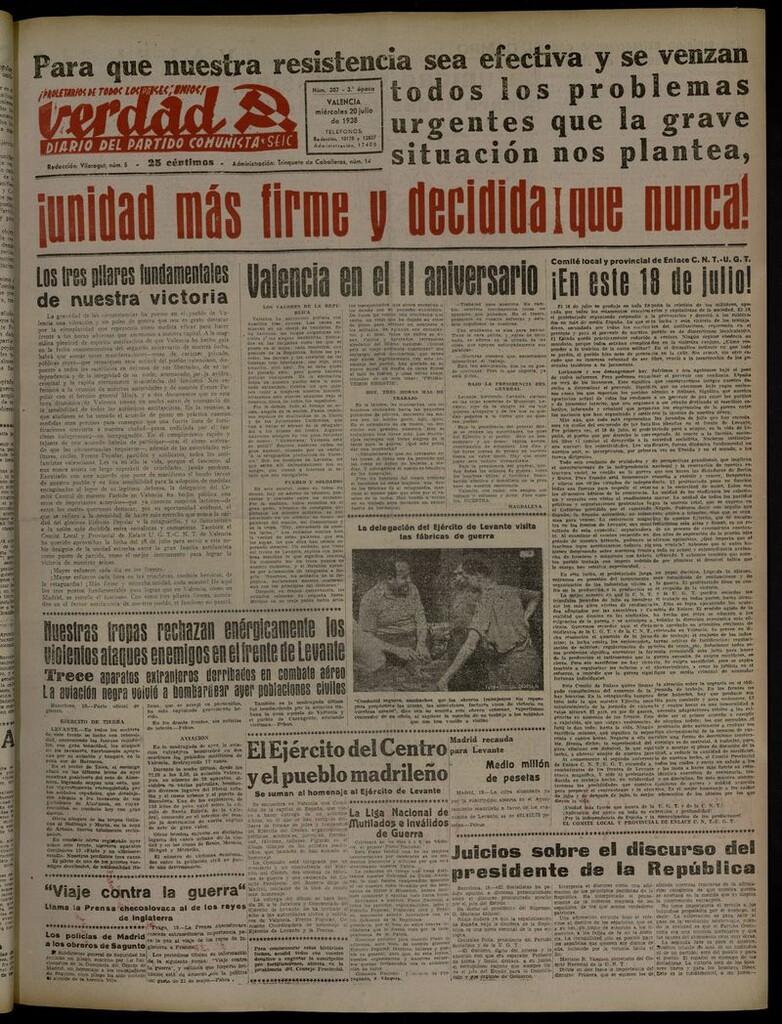 Miniatura de La Verdad: órgano del Partido Comunista del 20 de julio de 1938