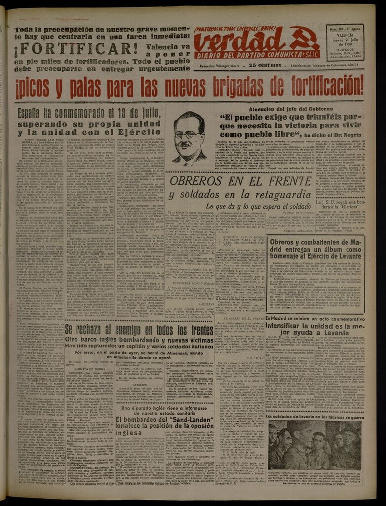 Miniatura de La Verdad: órgano del Partido Comunista del 21 de julio de 1938