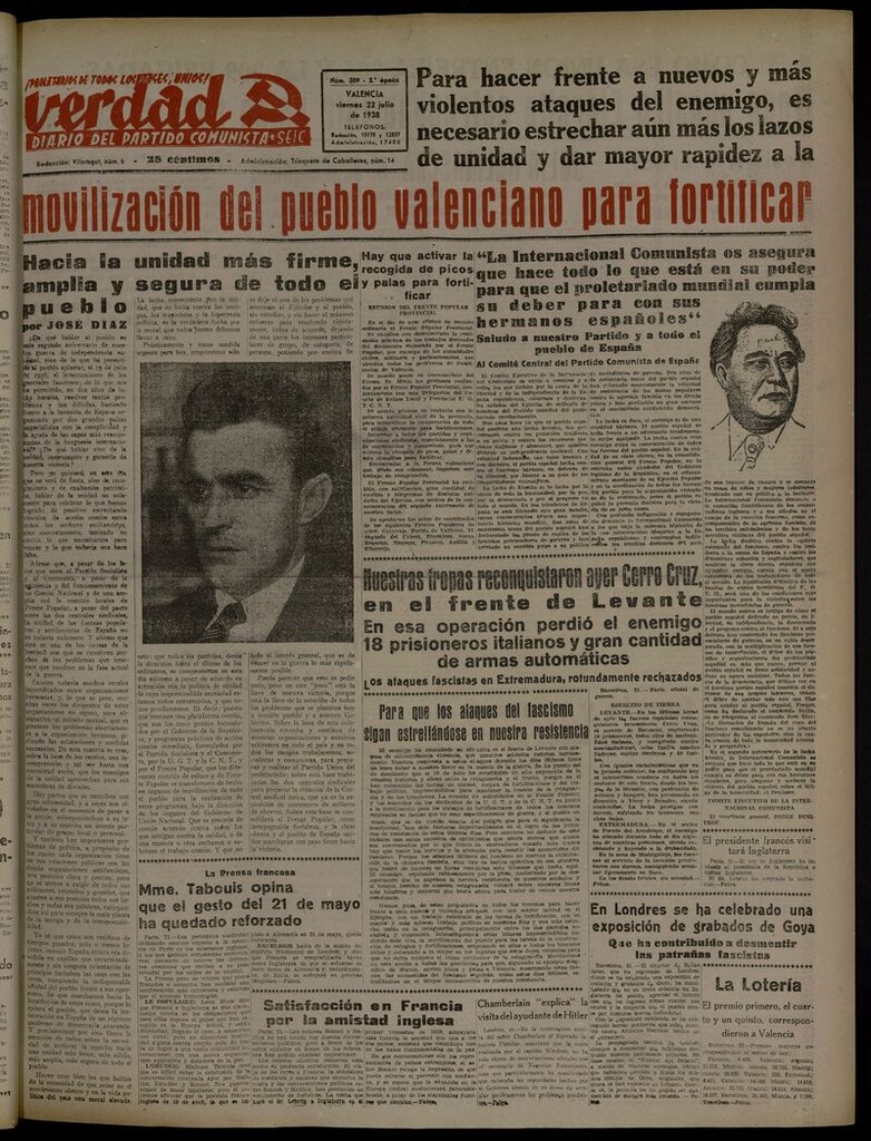 Miniatura de La Verdad: órgano del Partido Comunista del 22 de julio de 1938