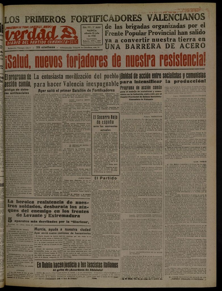 Miniatura de La Verdad: órgano del Partido Comunista del 23 de julio de 1938