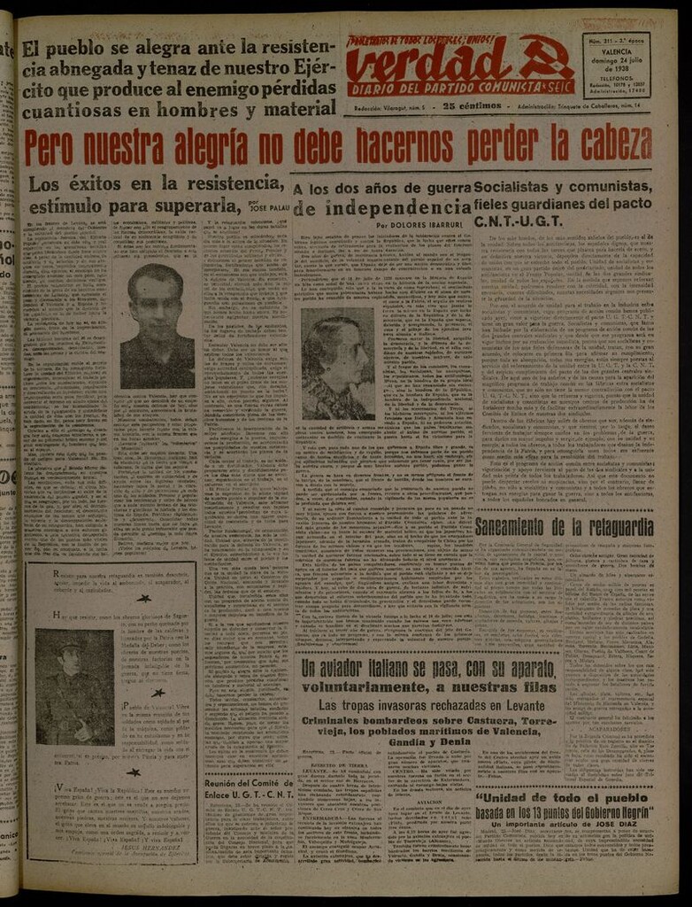Miniatura de La Verdad: órgano del Partido Comunista del 24 de julio de 1938