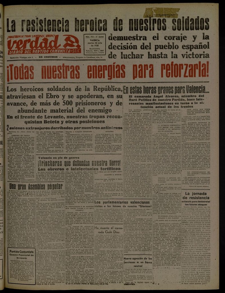 Miniatura de La Verdad: órgano del Partido Comunista del 26 de julio de 1938