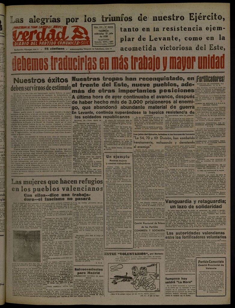 Miniatura de La Verdad: órgano del Partido Comunista del 27 de julio de 1938