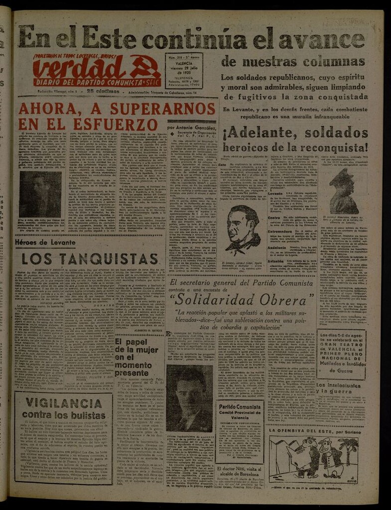 Miniatura de La Verdad: órgano del Partido Comunista del 29 de julio de 1938