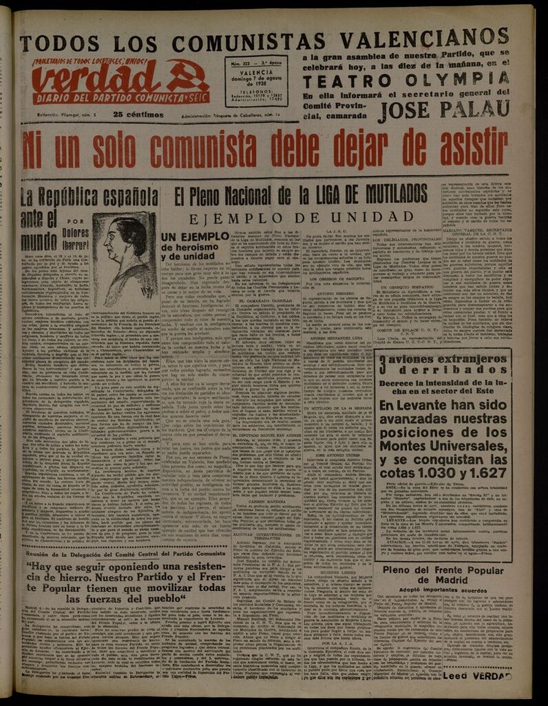 Miniatura de La Verdad: órgano del Partido Comunista del 7 de agosto de 1938