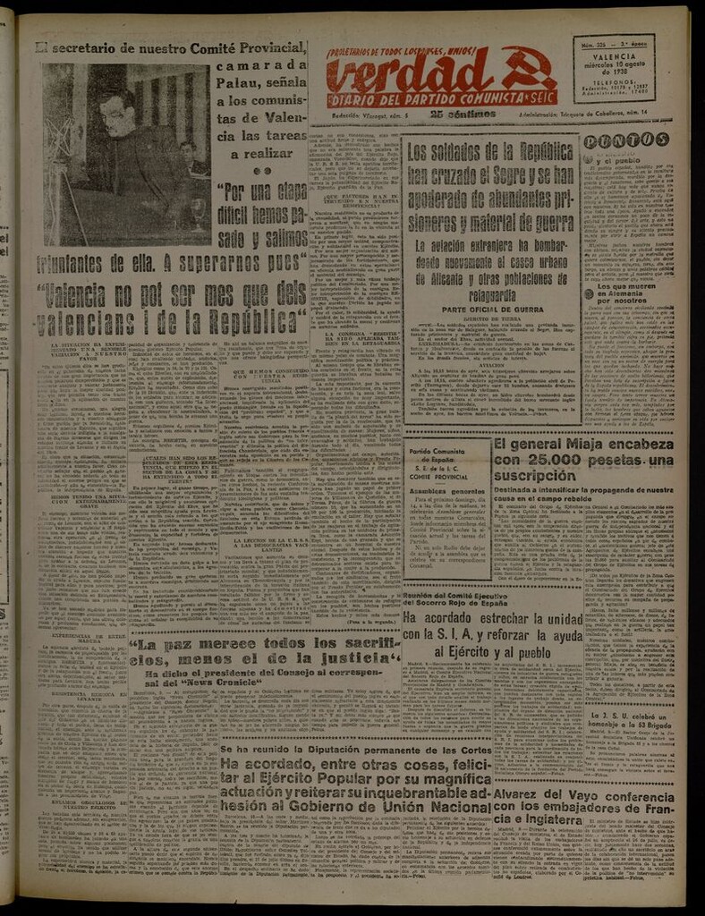 Miniatura de La Verdad: órgano del Partido Comunista del 10 de agosto de 1938