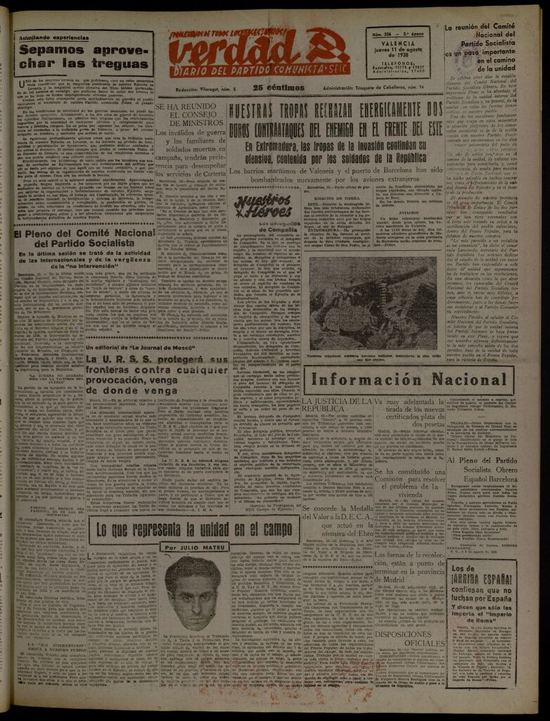 Miniatura de La Verdad: órgano del Partido Comunista del 11 de agosto de 1938