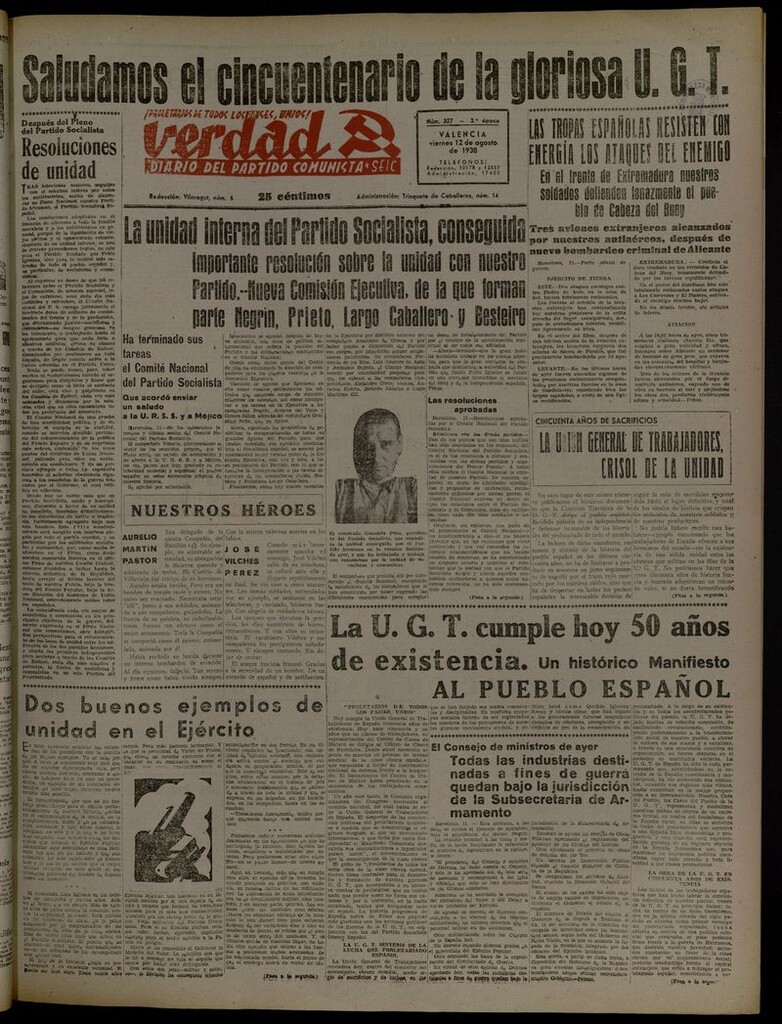 Miniatura de La Verdad: órgano del Partido Comunista del 12 de agosto de 1938