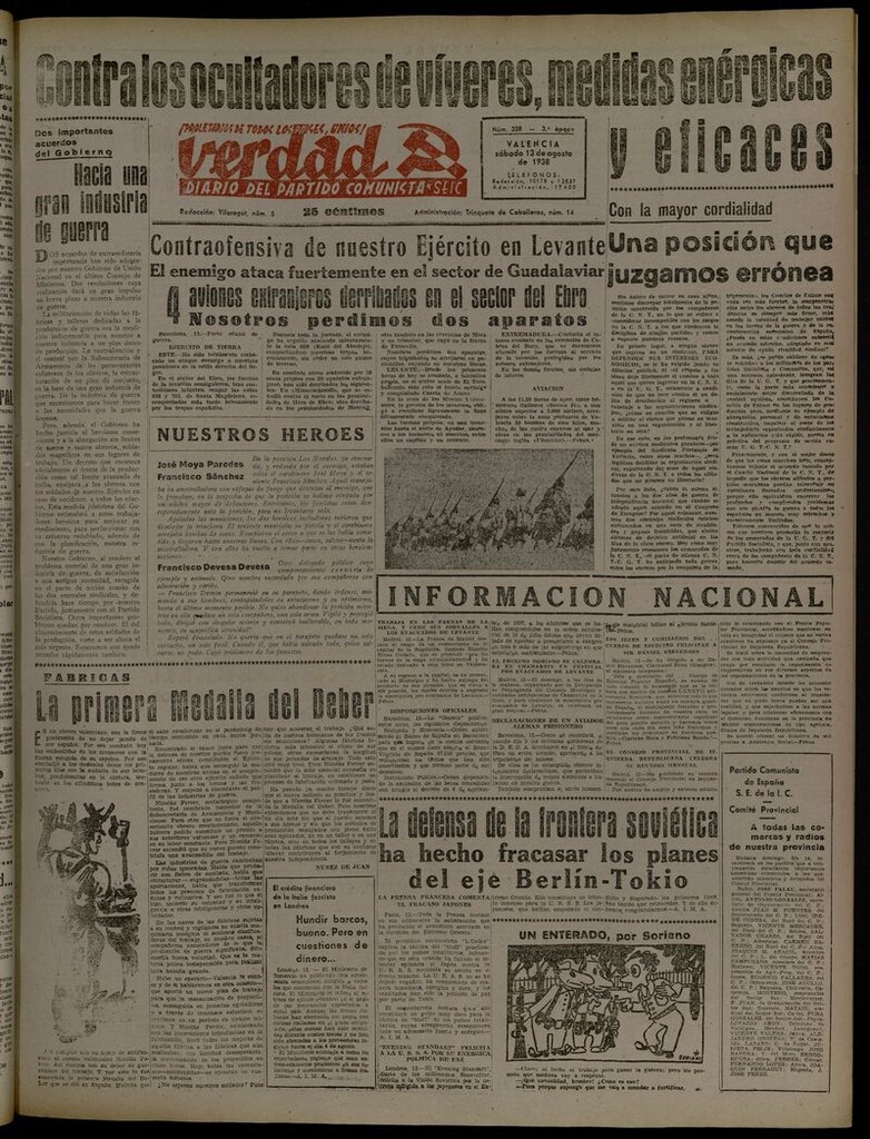 Miniatura de La Verdad: órgano del Partido Comunista del 13 de agosto de 1938