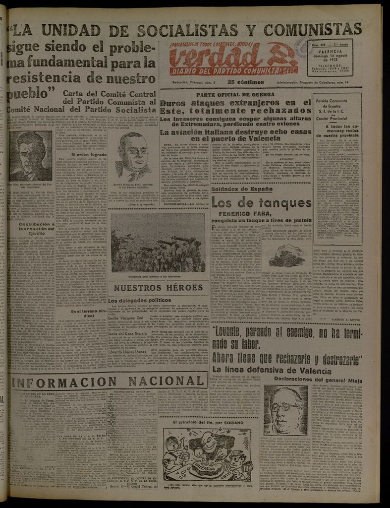 Miniatura de La Verdad: órgano del Partido Comunista del 14 de agosto de 1938