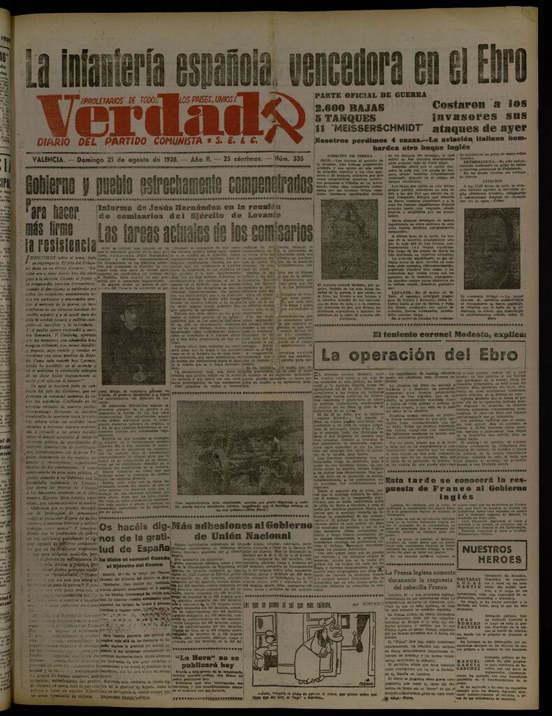 Miniatura de La Verdad: órgano del Partido Comunista del 21 de agosto de 1938