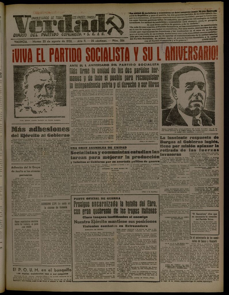 Miniatura de La Verdad: órgano del Partido Comunista del 23 de agosto de 1938
