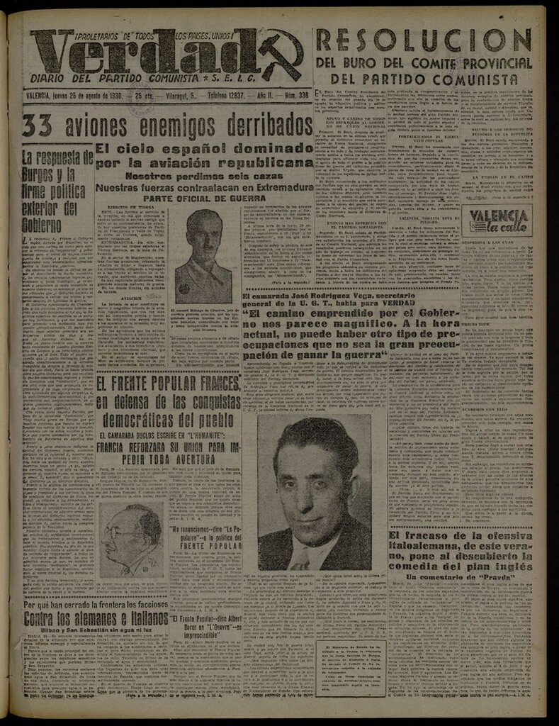 Miniatura de La Verdad: órgano del Partido Comunista del 25 de agosto de 1938
