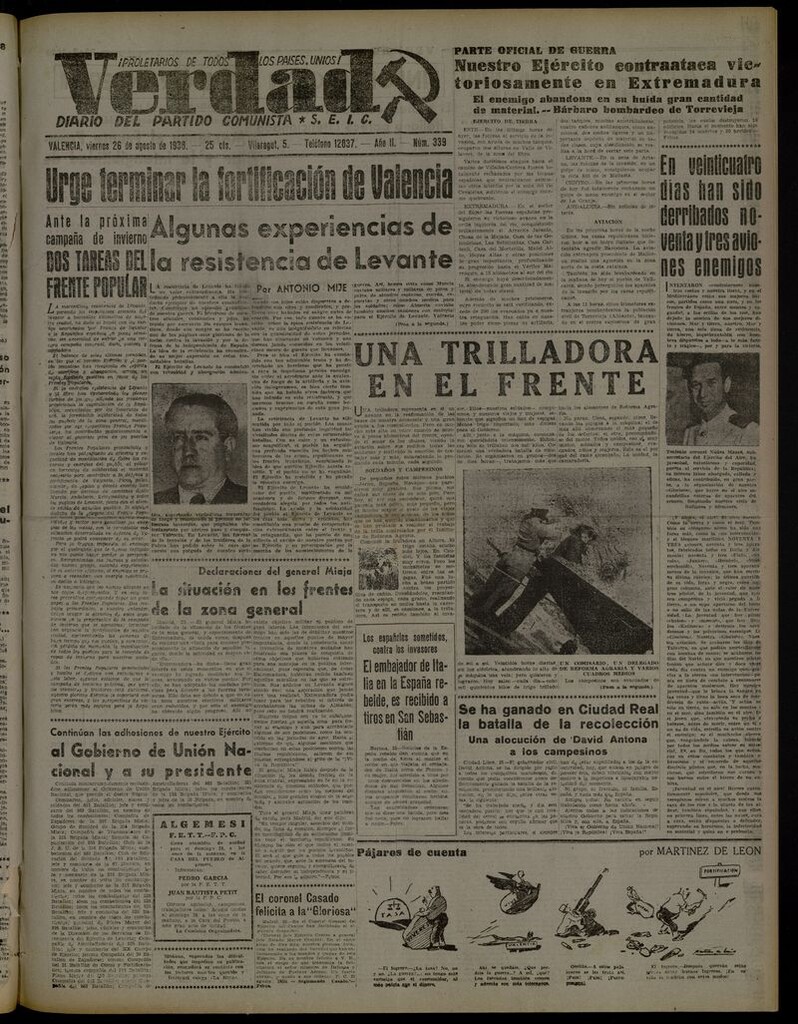 Miniatura de La Verdad: órgano del Partido Comunista del 26 de agosto de 1938