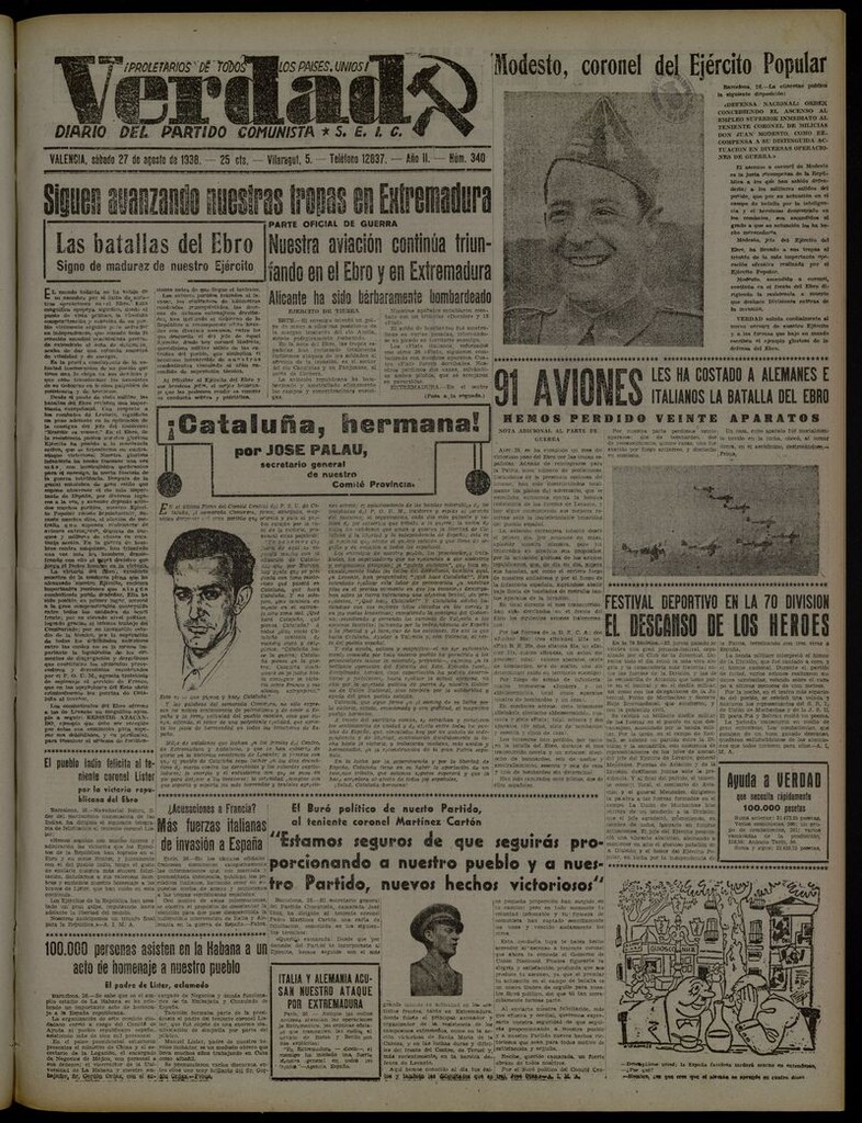 Miniatura de La Verdad: órgano del Partido Comunista del 27 de agosto de 1938