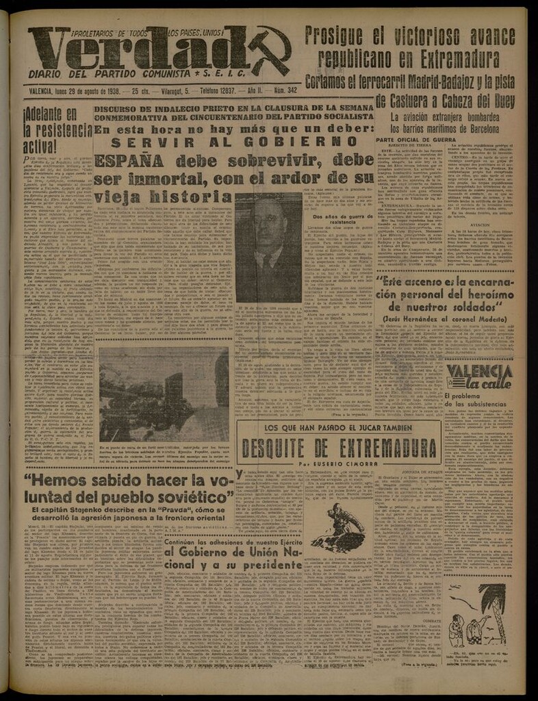 Miniatura de La Verdad: órgano del Partido Comunista del 29 de agosto de 1938