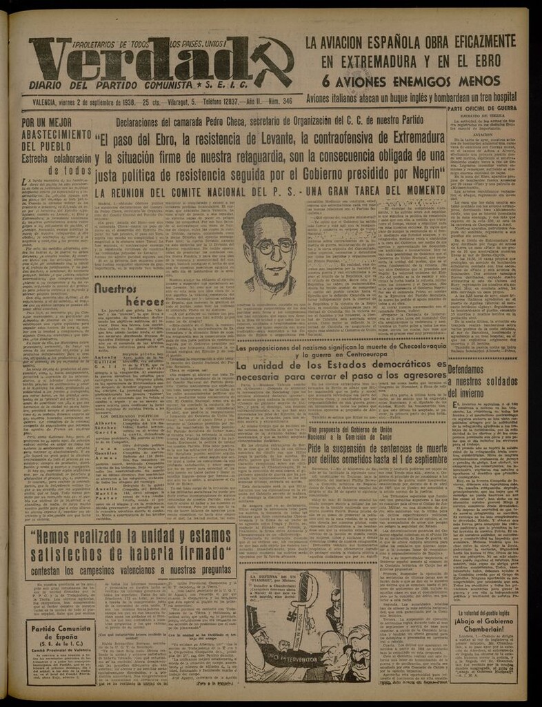 Miniatura de La Verdad: órgano del Partido Comunista del 2 de septiembre de 1938