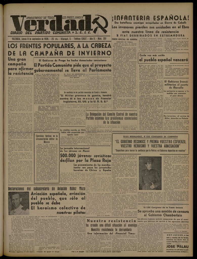 Miniatura de La Verdad: órgano del Partido Comunista del 8 de septiembre de 1938