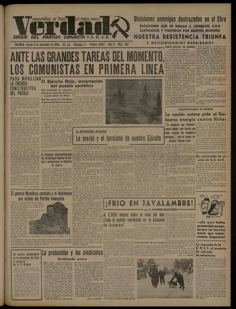 Miniatura de La Verdad: órgano del Partido Comunista del 9 de septiembre de 1938