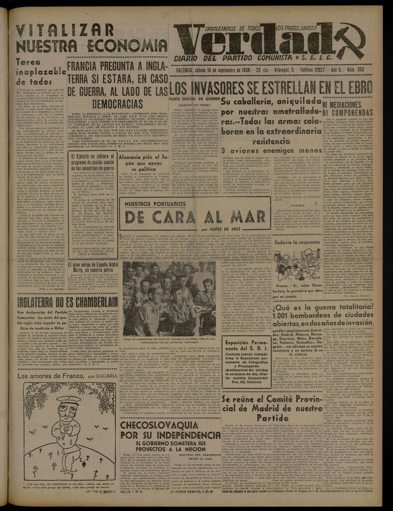 Miniatura de La Verdad: órgano del Partido Comunista del 10 de septiembre de 1938
