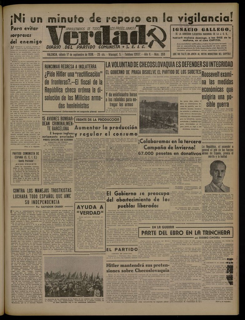 Miniatura de La Verdad: órgano del Partido Comunista del 17 de septiembre de 1938