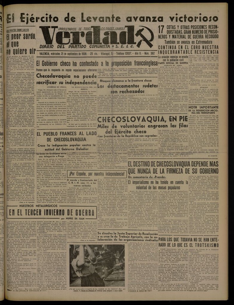 Miniatura de La Verdad: órgano del Partido Comunista del 21 de septiembre de 1938