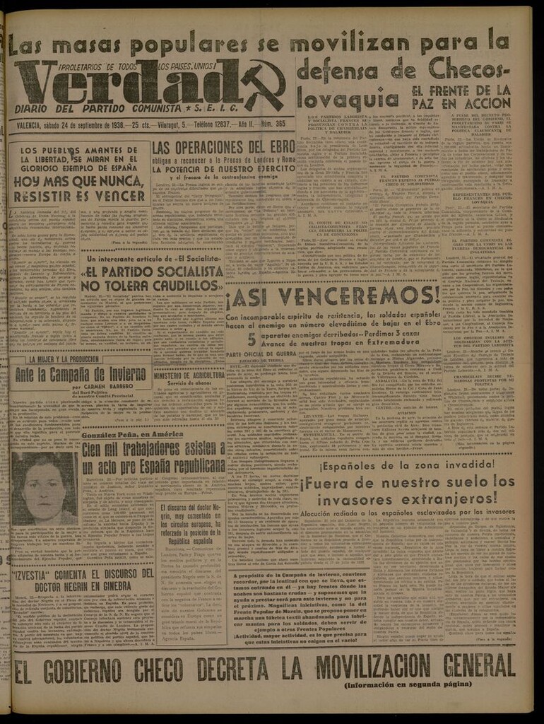 Miniatura de La Verdad: órgano del Partido Comunista del 24 de septiembre de 1938