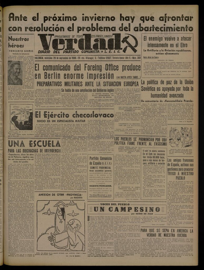 Miniatura de La Verdad: órgano del Partido Comunista del 28 de septiembre de 1938