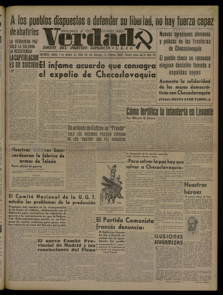 Miniatura de La Verdad: órgano del Partido Comunista del 1 de octubre de 1938