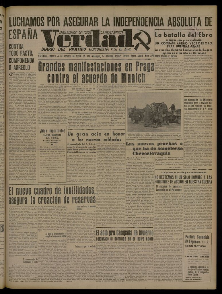 Miniatura de La Verdad: órgano del Partido Comunista del 4 de octubre de 1938