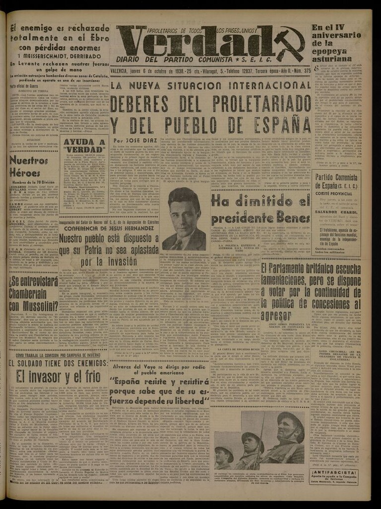 Miniatura de La Verdad: órgano del Partido Comunista del 6 de octubre de 1938