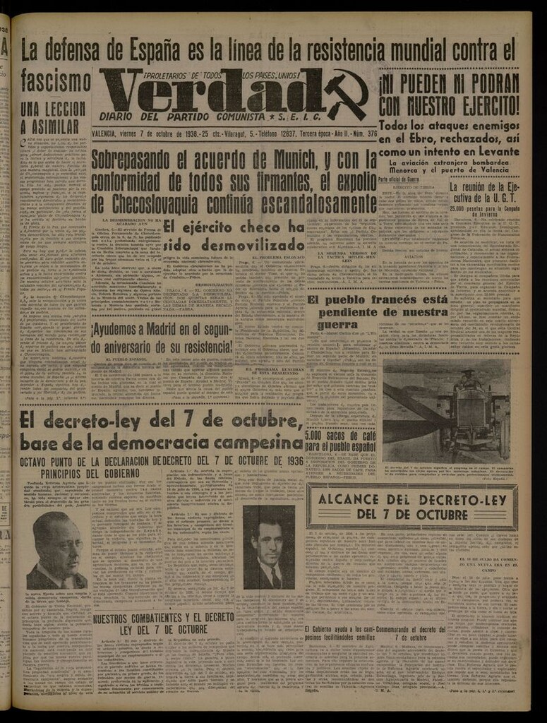 Miniatura de La Verdad: órgano del Partido Comunista del 7 de octubre de 1938