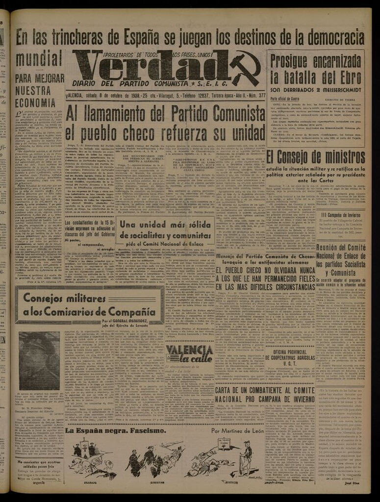 Miniatura de La Verdad: órgano del Partido Comunista del 8 de octubre de 1938