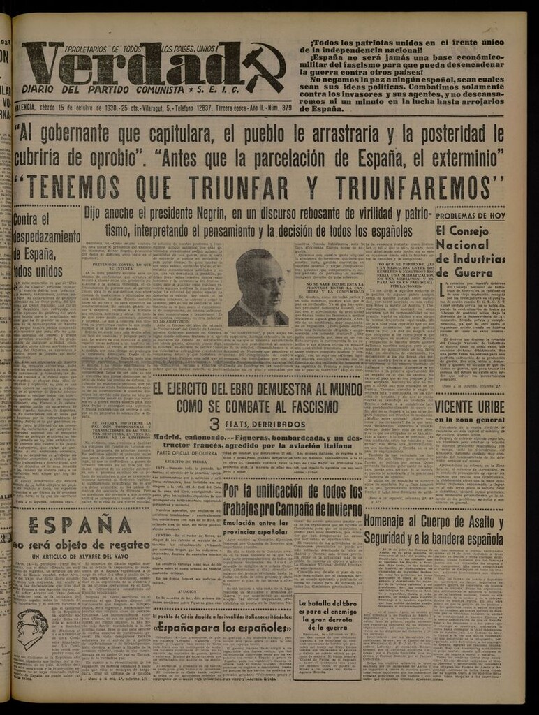 Miniatura de La Verdad: órgano del Partido Comunista del 15 de octubre de 1938