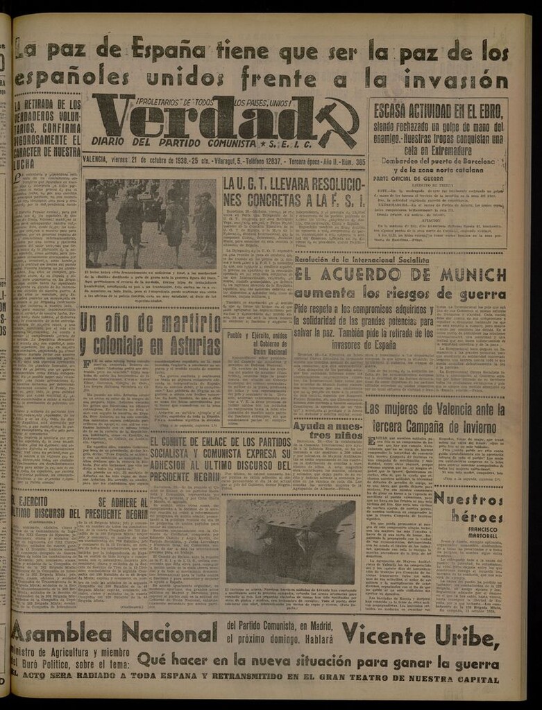 Miniatura de La Verdad: órgano del Partido Comunista del 21 de octubre de 1938