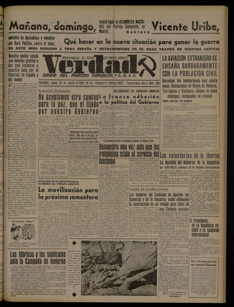 Miniatura de La Verdad: órgano del Partido Comunista del 22 de octubre de 1938
