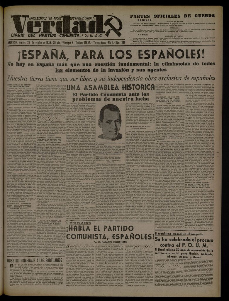 Miniatura de La Verdad: órgano del Partido Comunista del 25 de octubre de1938