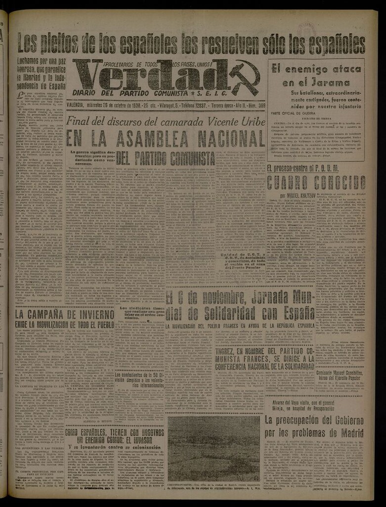 Miniatura de La Verdad: órgano del Partido Comunista del 26 de octubre de 1938