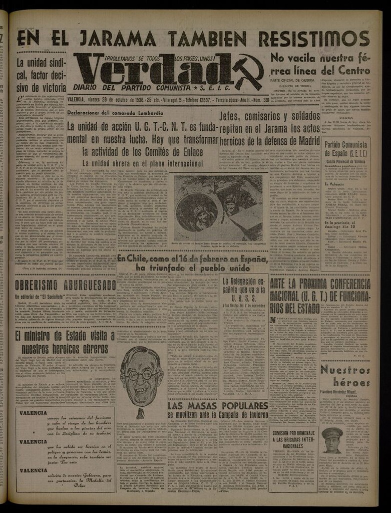 Miniatura de La Verdad: órgano del Partido Comunista del 28 de octubre de 1938