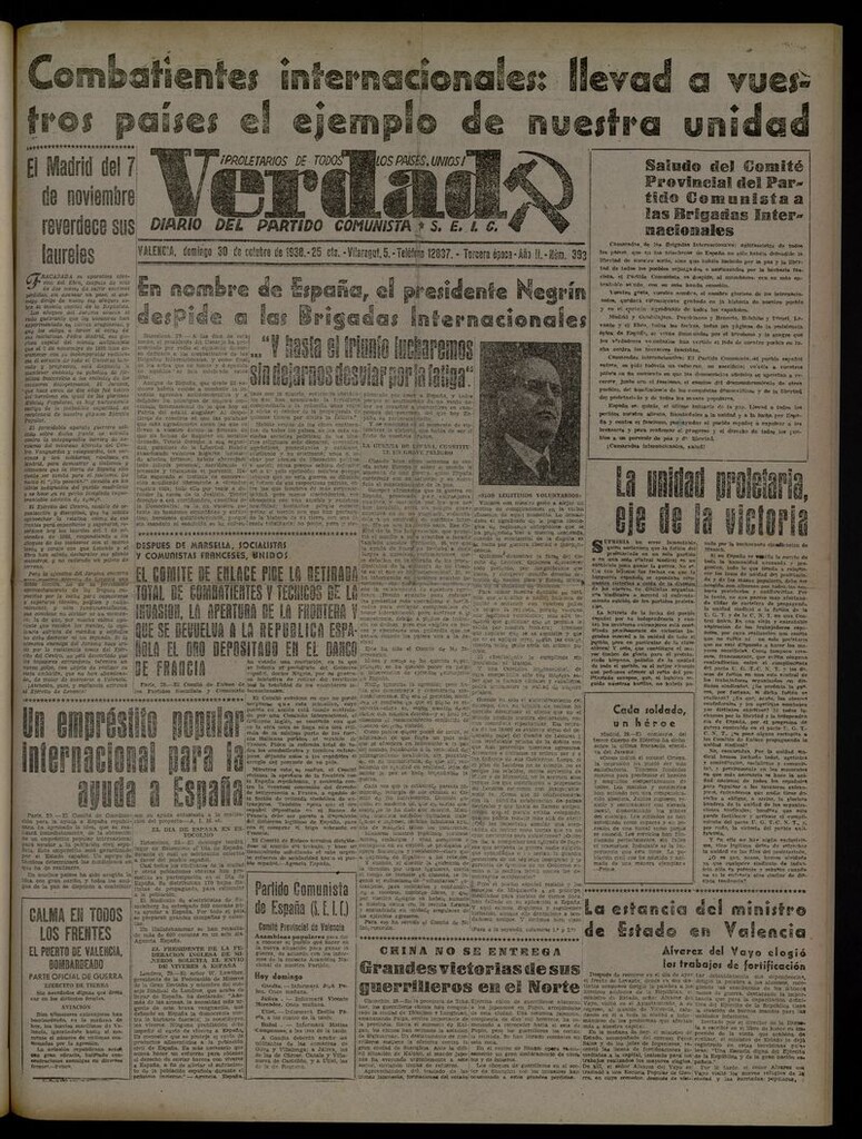 Miniatura de La Verdad: órgano del Partido Comunista del 30 de octubre de 1938