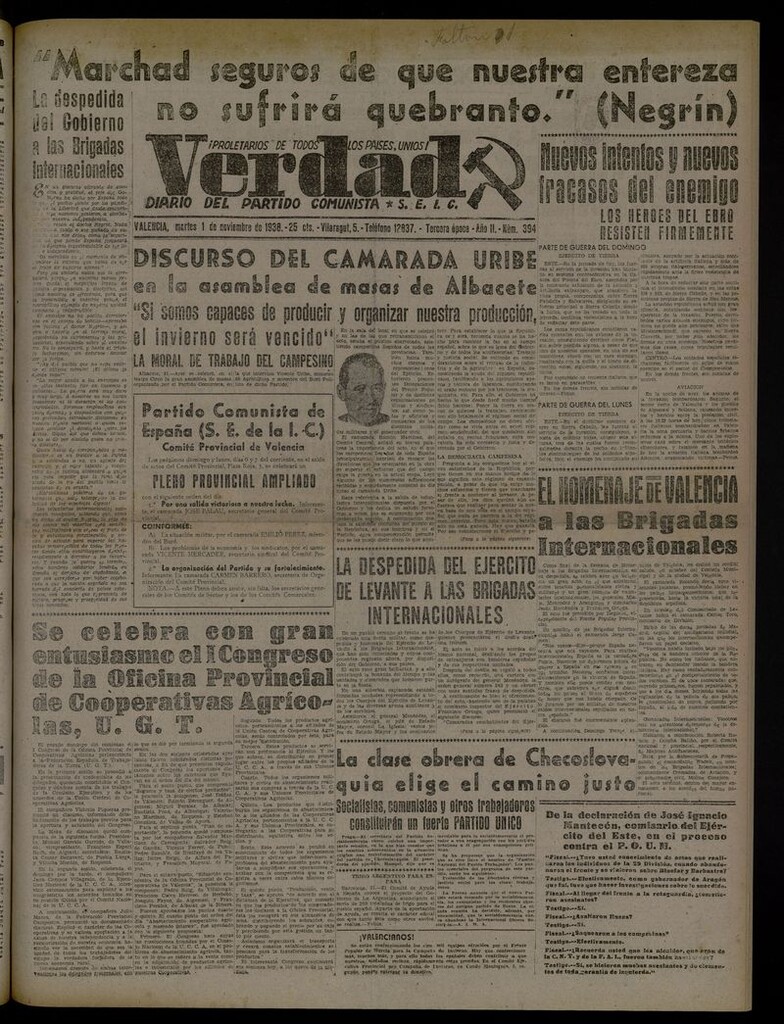 Miniatura de La Verdad: órgano del Partido Comunista del 1 de noviembre de 1938