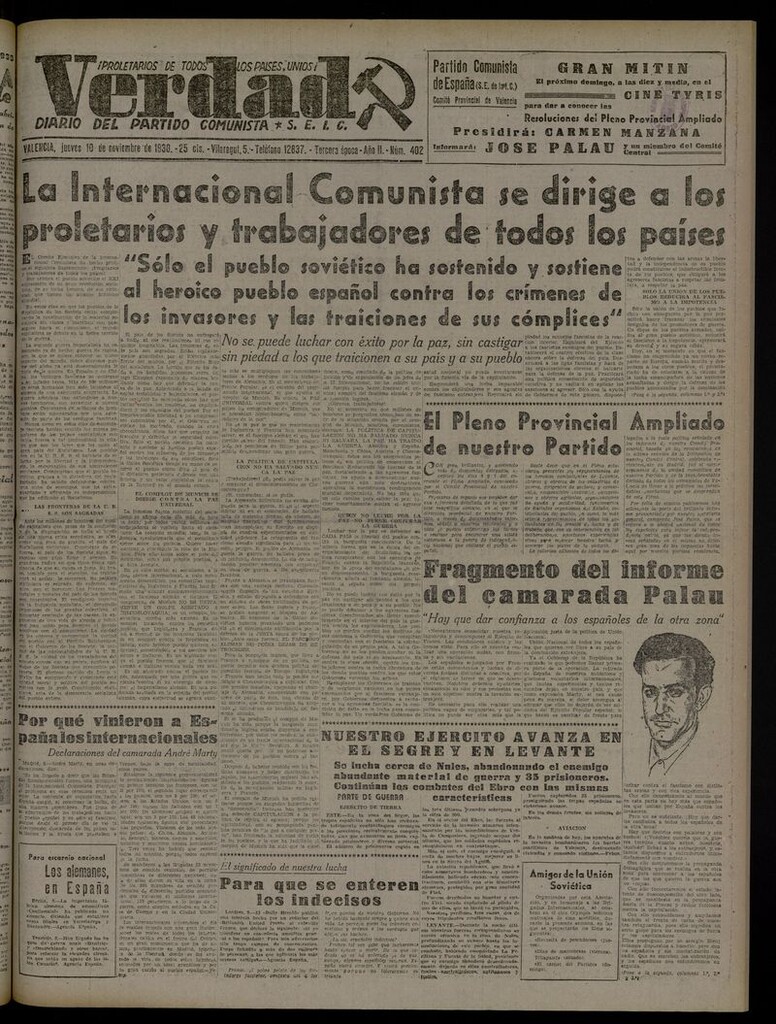 Miniatura de La Verdad: órgano del Partido Comunista del 10 de noviembre de 1938