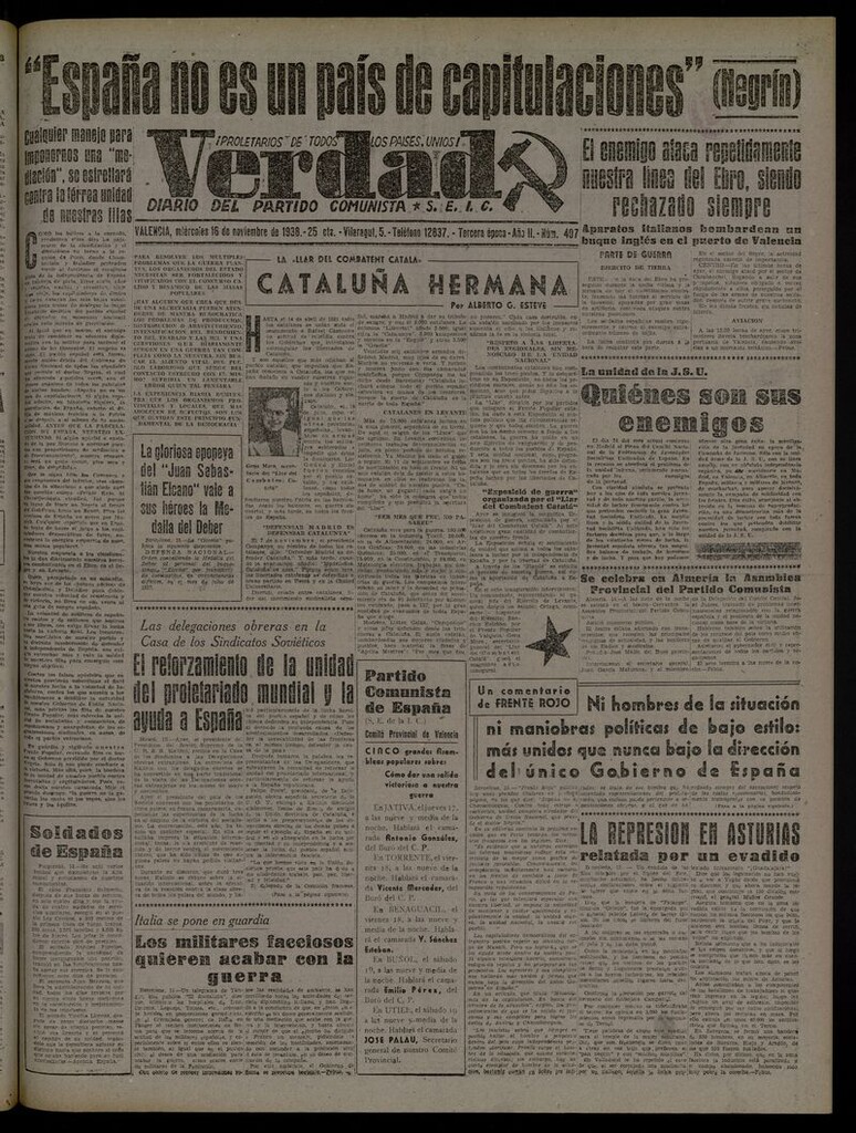 Miniatura de La Verdad: órgano del Partido Comunista del 16 de noviembre de 1938