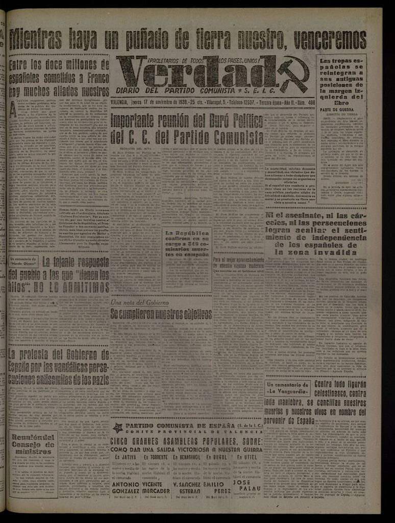 Miniatura de La Verdad: órgano del Partido Comunista del 17 de noviembre de 1938