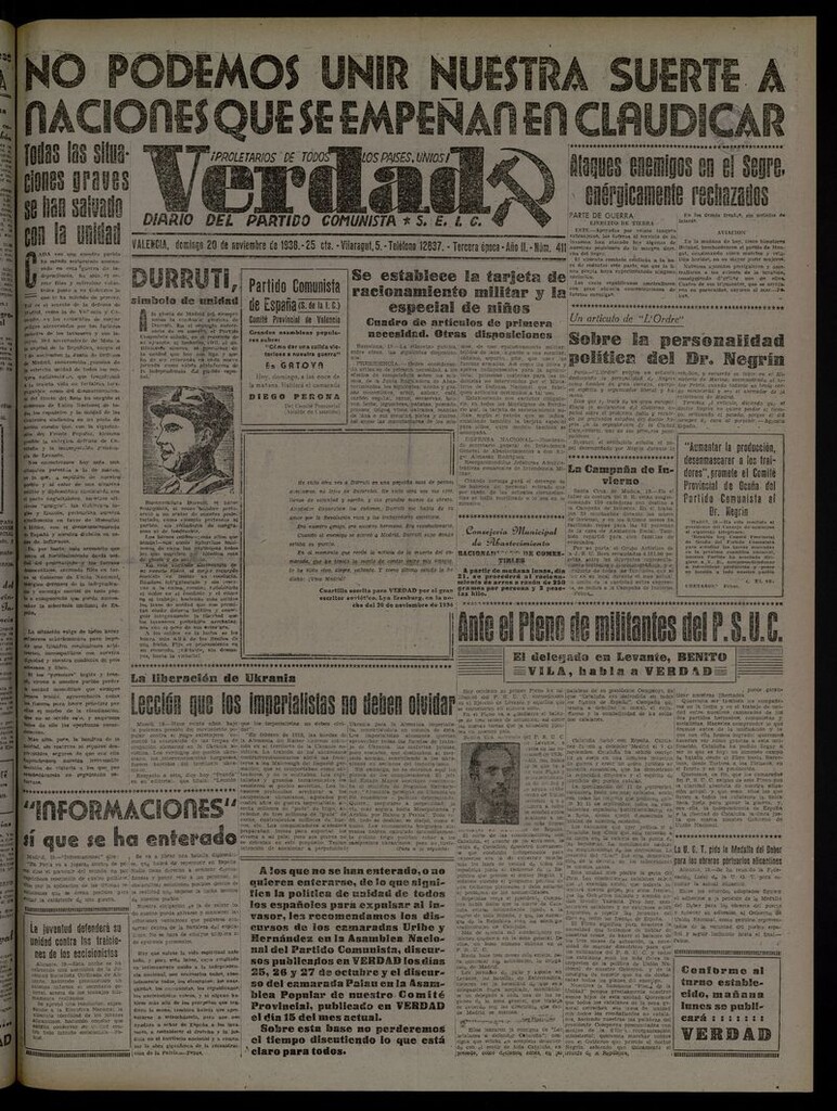 Miniatura de La Verdad: órgano del Partido Comunista del 20 de noviembre de 1938
