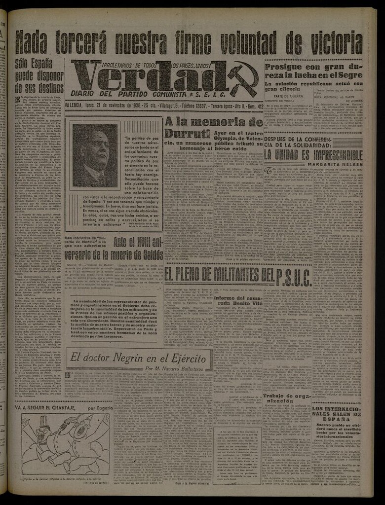 Miniatura de La Verdad: órgano del Partido Comunista del 21 de noviembre de 1938